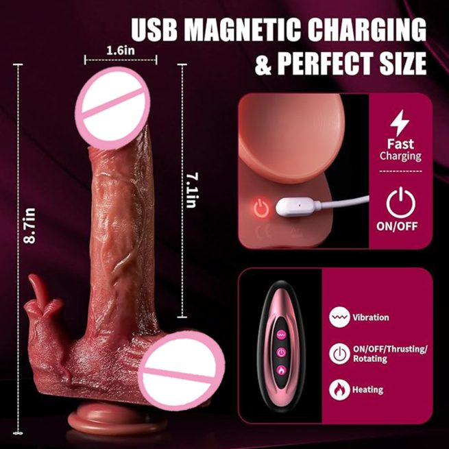 Female Big Dildo Vibrator Penis Telescopic Heating Tongue Licking Silicone
