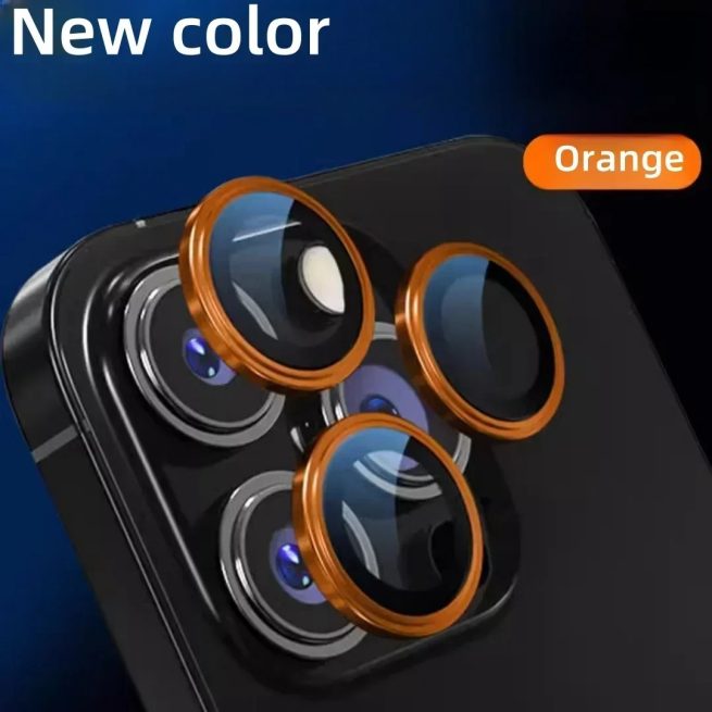 Orange Metal Glass Camera Lens Protector For IPhone 15 16 Pro Max Plus 15Pro 16Pro Women Ring Lens Cover