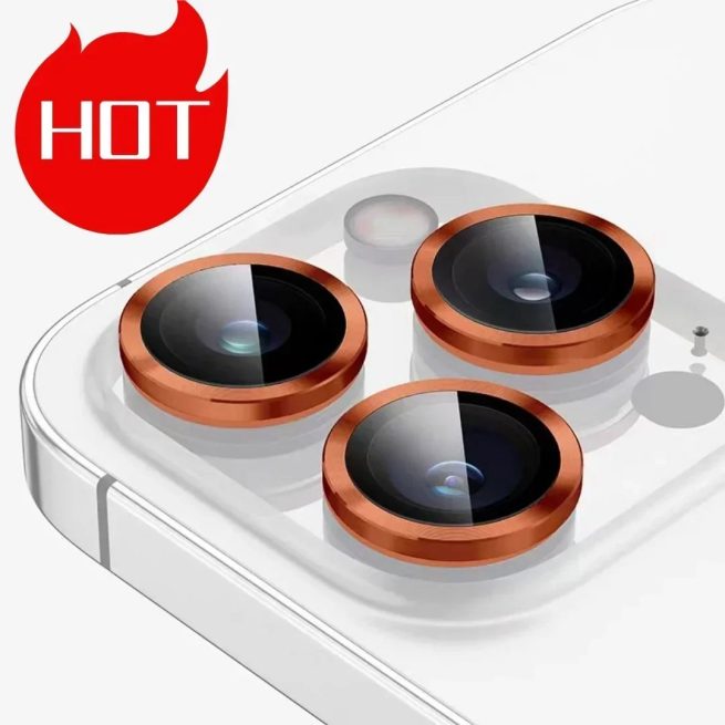 Orange Metal Glass Camera Lens Protector For IPhone 15 16 Pro Max Plus 15Pro 16Pro Women Ring Lens Cover